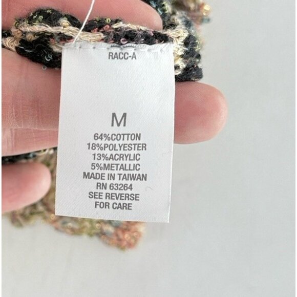 Roz & Ali Women’s Knit 3/4 Sleeve Metallic Weave Cardigan Sweater Sz M Preppy - Picture 4 of 9